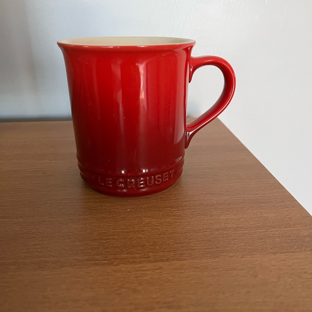 Le Creuset Red Stoneware Mug and pour over coffee cone